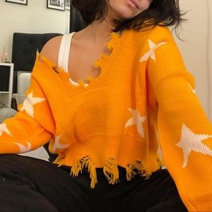TRENDY SWEATER - ORANGE STAR SWEATSHIRT